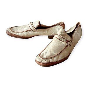 Vintage Men's Gucci Cream/brown Leather Slip On Shoes, Size 43 EU, 70s